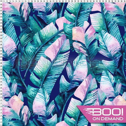 Spandex Leaves Pink Green Fabric