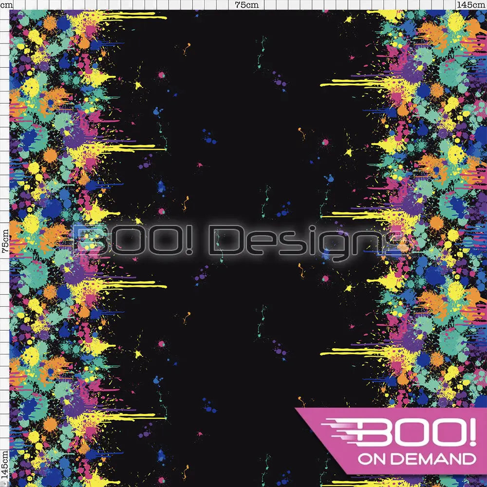 Spandex Lion Splat Border Black Fabric