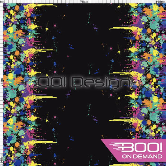 Spandex Lion Splat Border Black Fabric