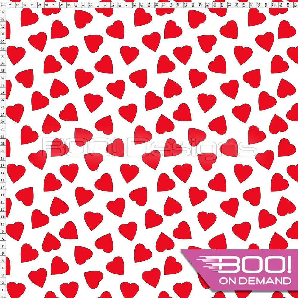 Spandex Love Hearts Red on White Fabric