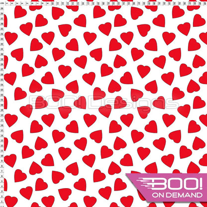 Spandex Love Hearts Red on White Fabric