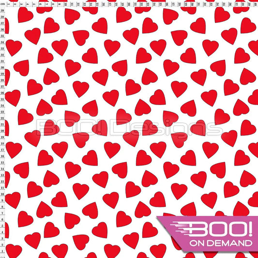 Spandex Love Hearts Red on White Fabric