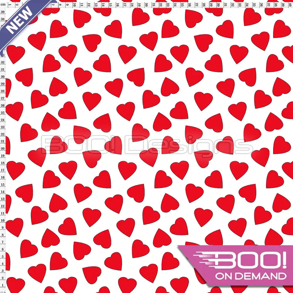Spandex Love Hearts Red on White Fabric