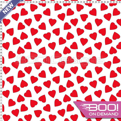 Spandex Love Hearts Red on White Fabric