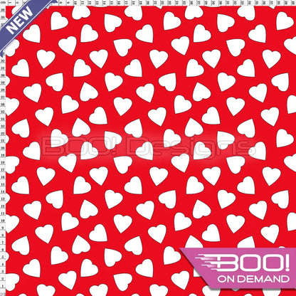 Spandex Love Hearts White on Red Fabric