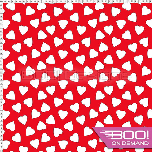 Spandex Love Hearts White on Red Fabric