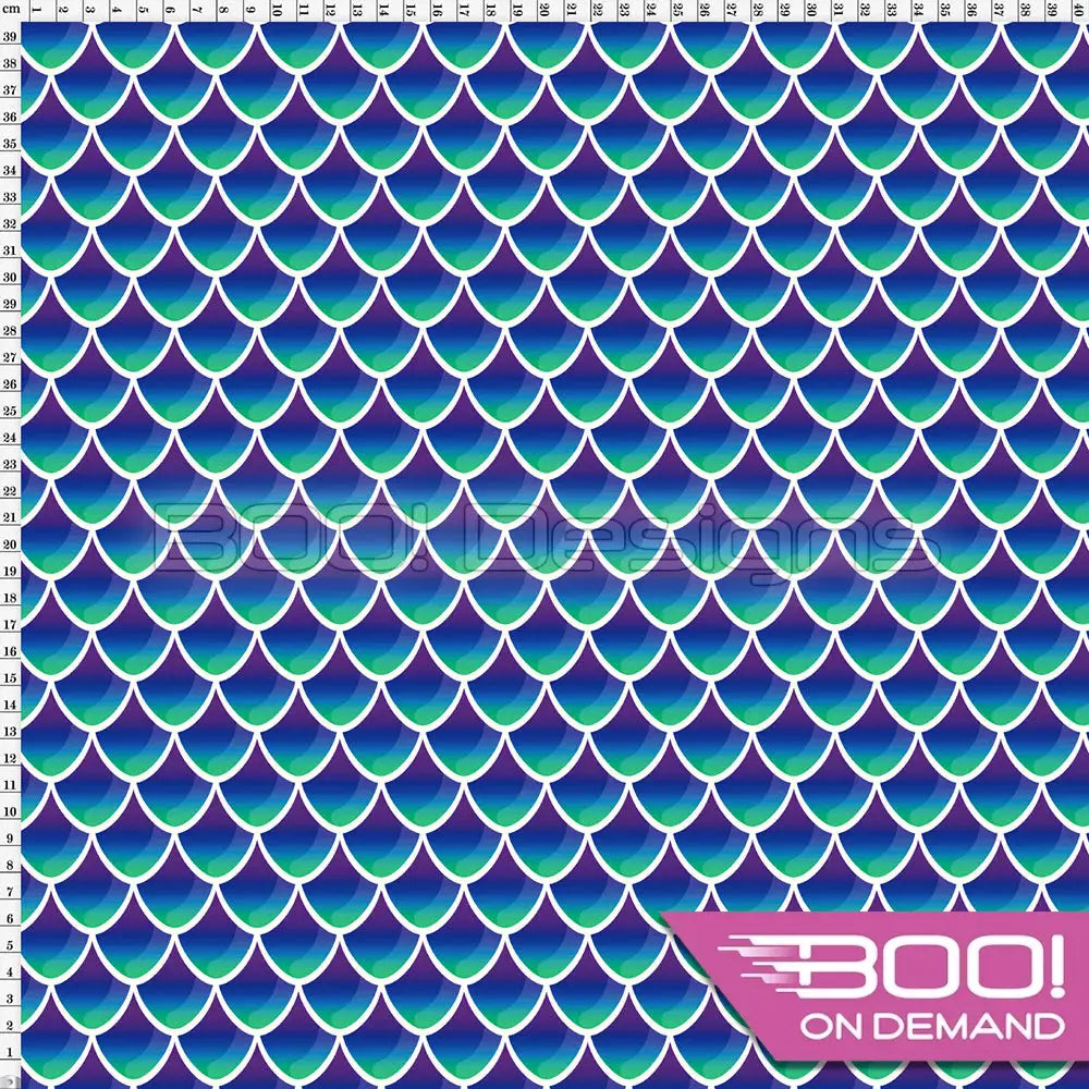 Spandex Mermaid Scales Sea/White Fabric