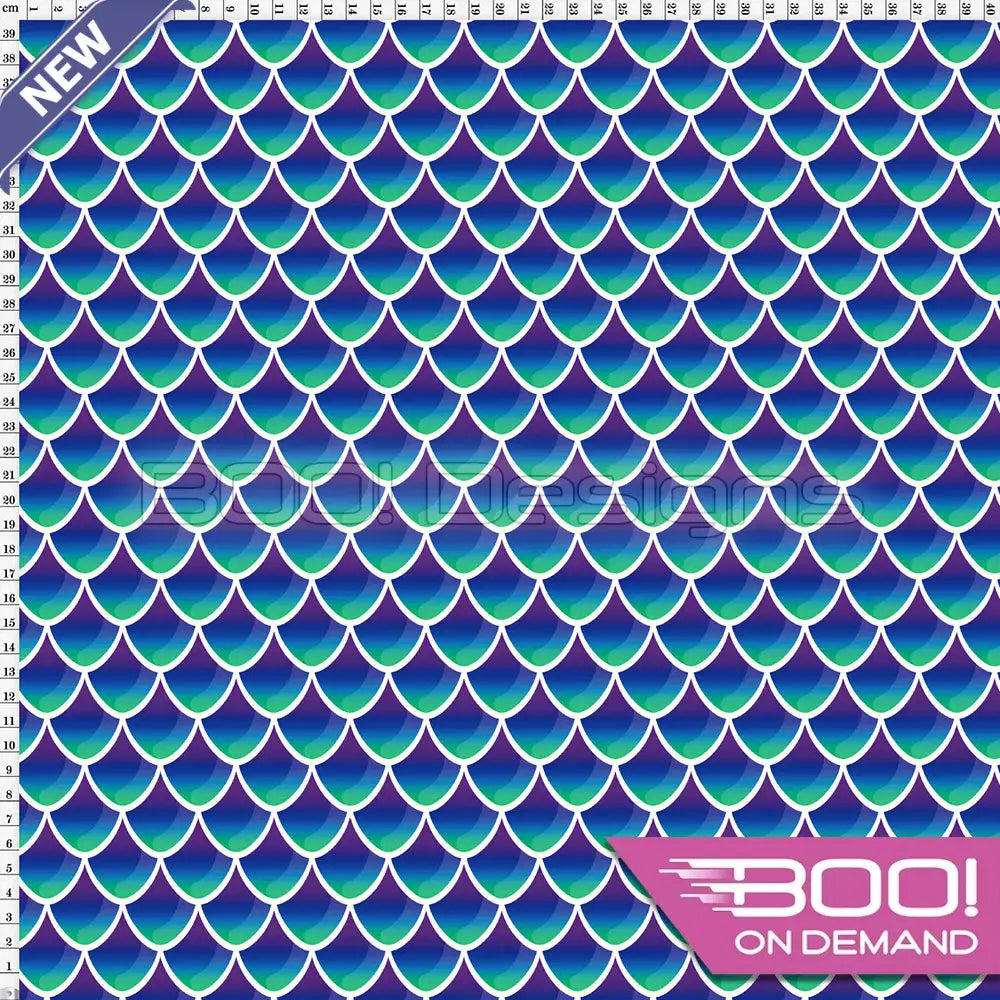 Spandex Mermaid Scales Sea/White Fabric