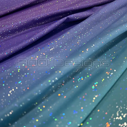 Spandex Ombre Emerald Purple Spandex Glitter Galaxy Fabric