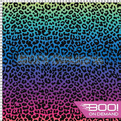 Spandex Ombre Rainbow Horizontal Cheetah Black Fabric