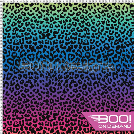 Spandex Ombre Rainbow Horizontal Cheetah Black Fabric