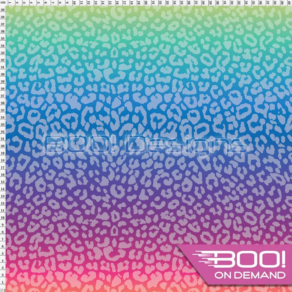 Spandex Ombre Rainbow Horizontal Cheetah White Fabric