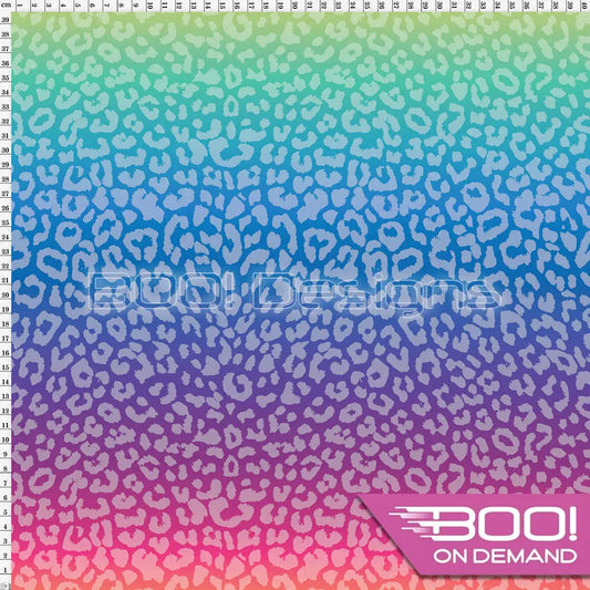 Spandex Ombre Rainbow Horizontal Cheetah White Fabric