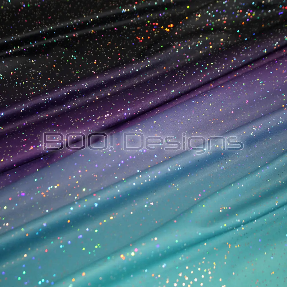 Spandex Ombre Teal Black Spandex Glitter Galaxy Fabric