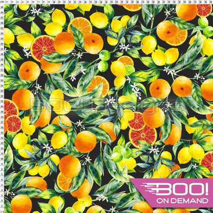 Spandex Oranges & Lemons Black Fabric