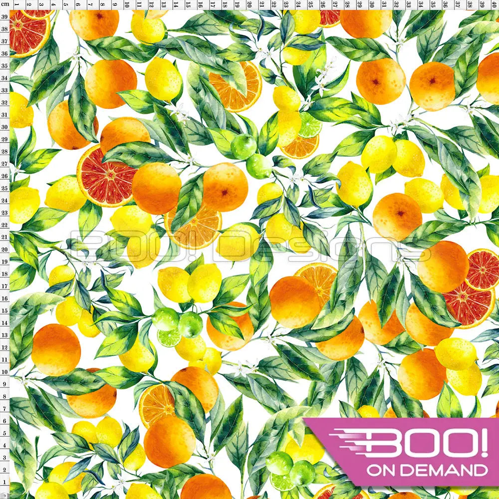 Spandex Oranges & Lemons White Fabric