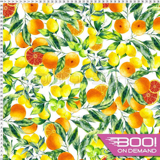 Spandex Oranges & Lemons White Fabric
