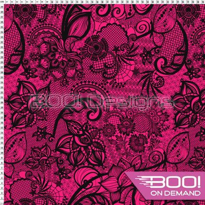Spandex Ornamental Lace Pink Fabric
