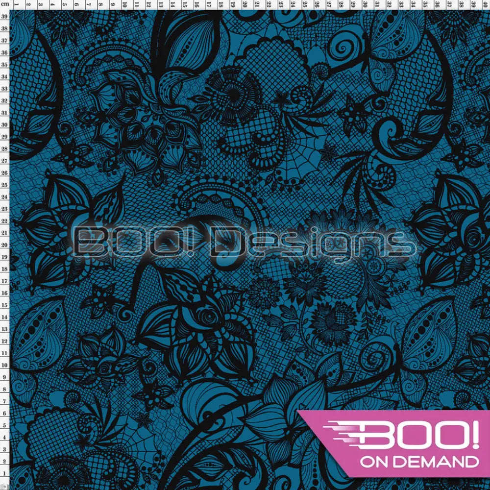Spandex Ornamental Lace Teal Fabric