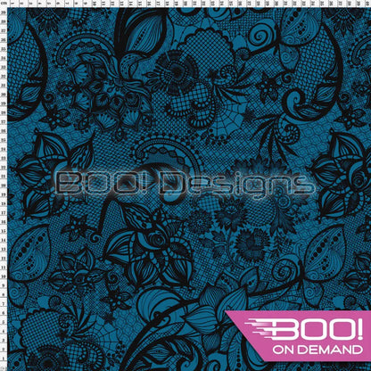 Spandex Ornamental Lace Teal Fabric