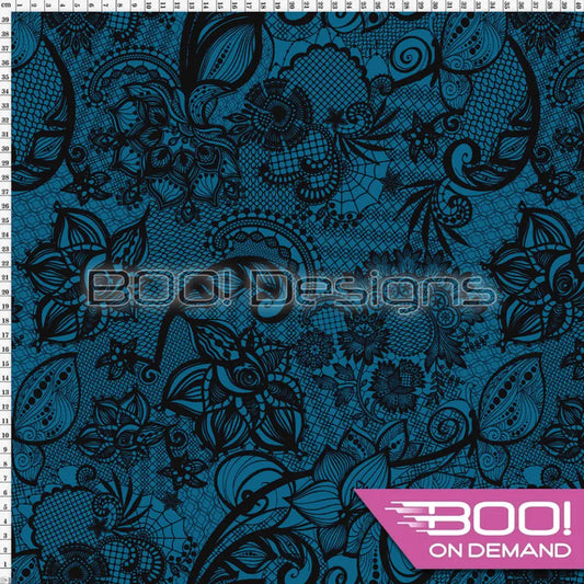 Spandex Ornamental Lace Teal Fabric