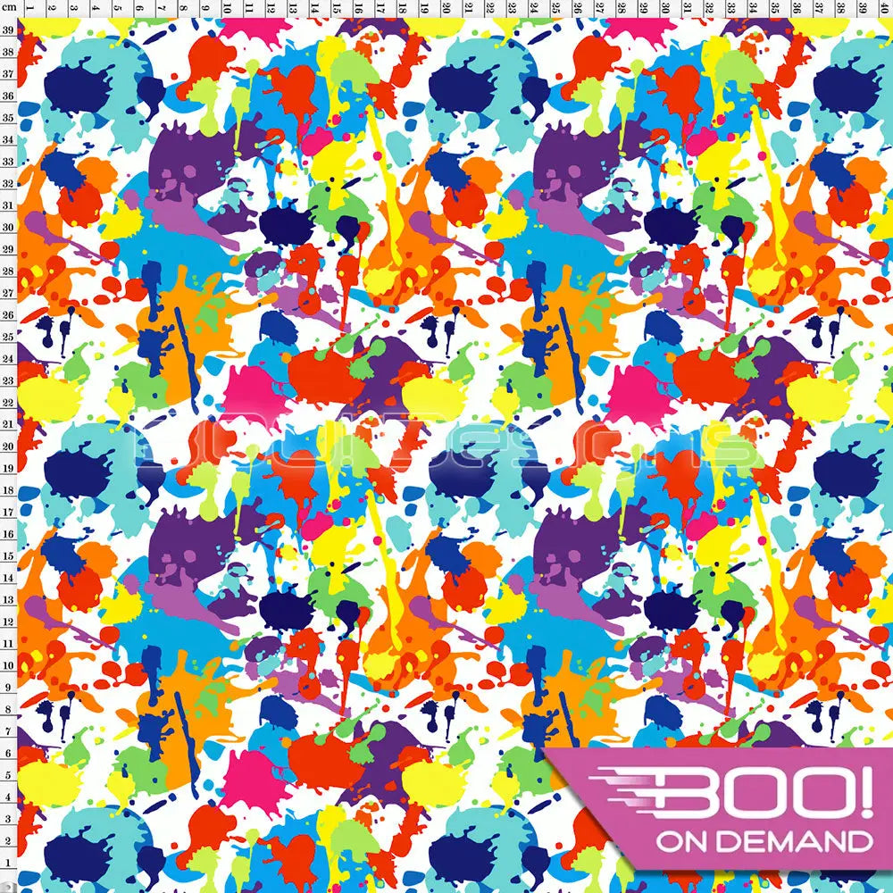 Spandex Paint Splat Rainbow White Fabric