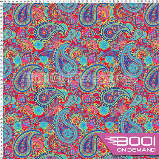 Spandex Paisley Festival Red Fabric
