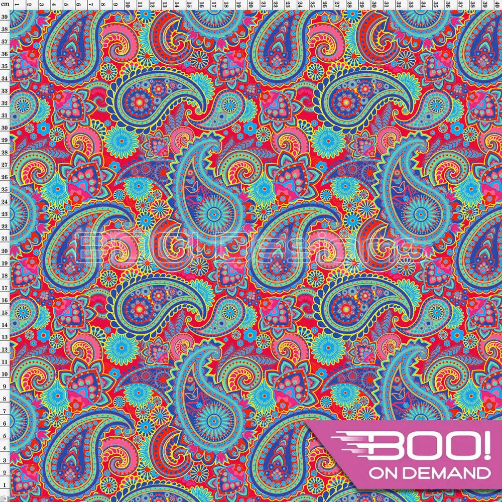 Spandex Paisley Festival Red Fabric