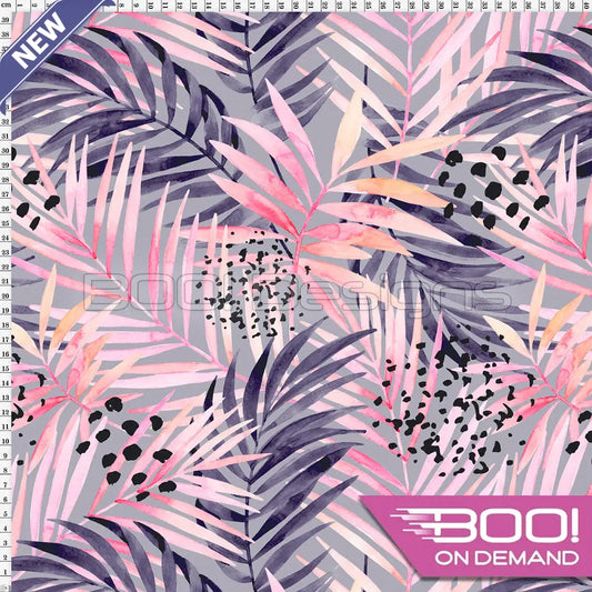 Spandex Palms Pink Grey Fabric