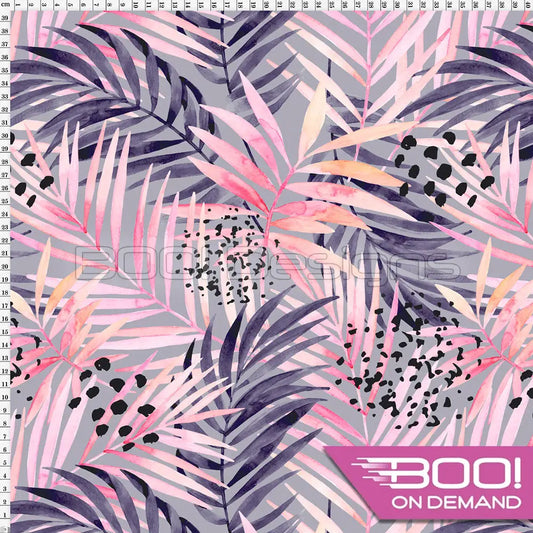 Spandex Palms Pink Grey Fabric