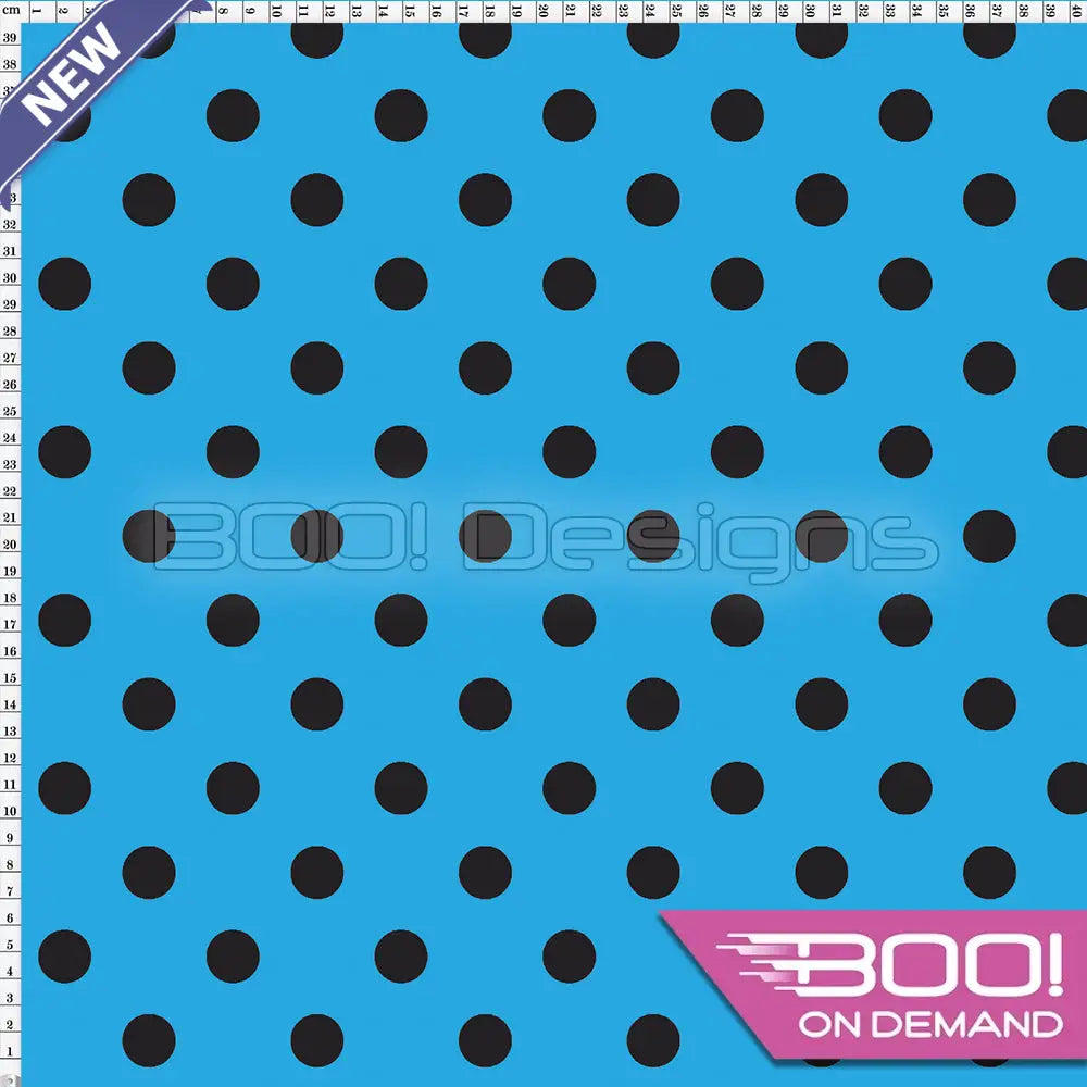 Spandex Polka Dot 20mm Black on Blue Fabric