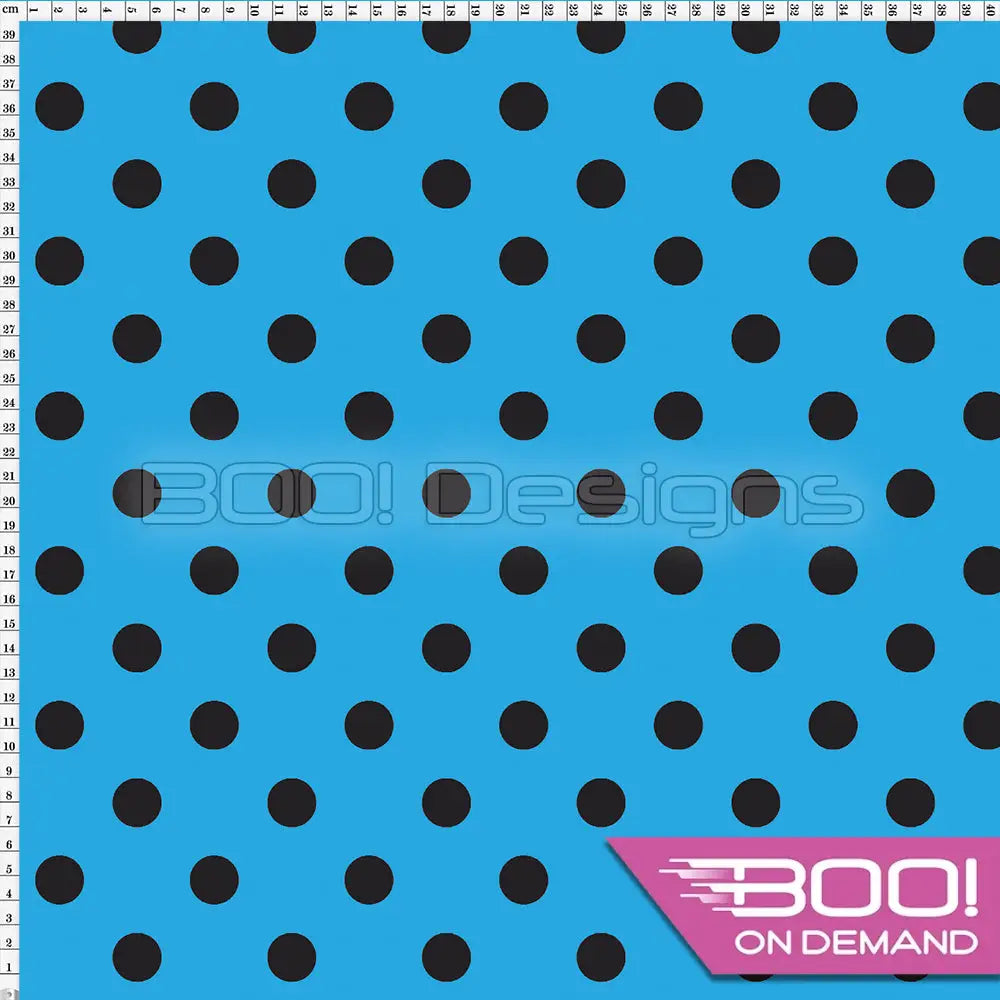 Spandex Polka Dot 20mm Black on Blue Fabric