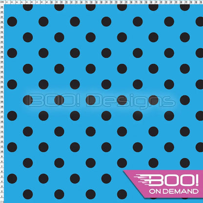 Spandex Polka Dot 20mm Black on Blue Fabric