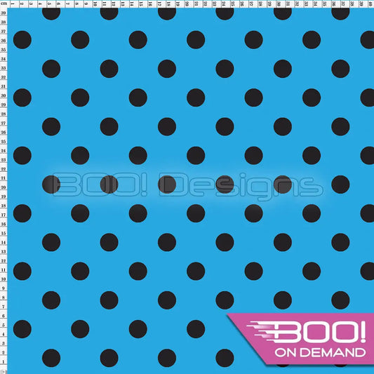 Spandex Polka Dot 20mm Black on Blue Fabric