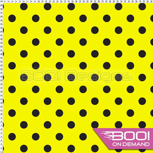 Spandex Polka Dot 20mm Black on Yellow Fabric