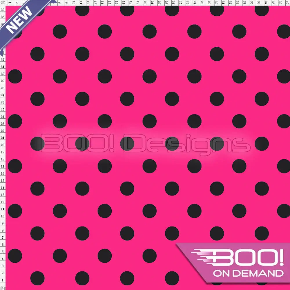 Spandex Polka Dot 20mm Black on Pink Fabric