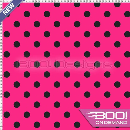 Spandex Polka Dot 20mm Black on Pink Fabric