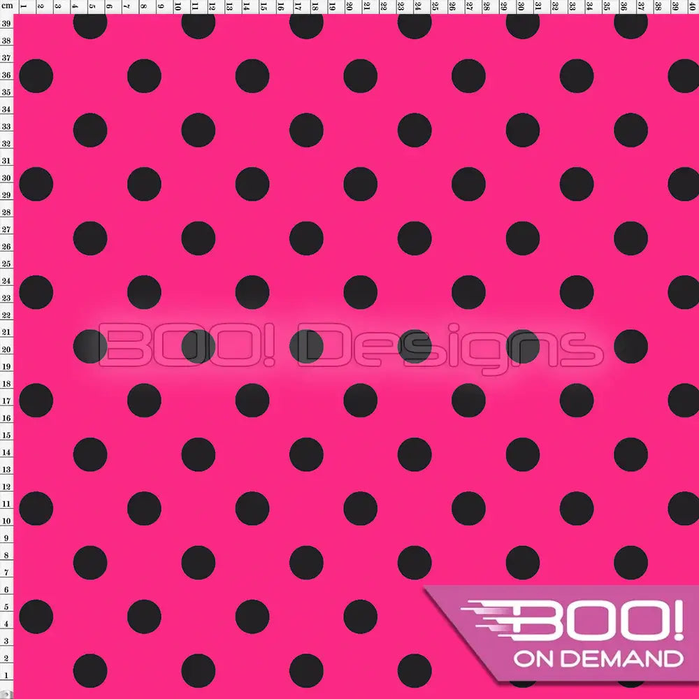 Spandex Polka Dot 20mm Black on Pink Fabric