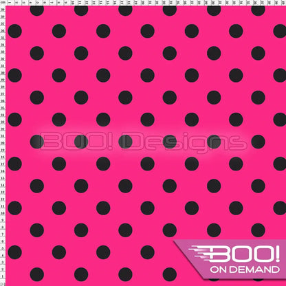 Spandex Polka Dot 20mm Black on Pink Fabric