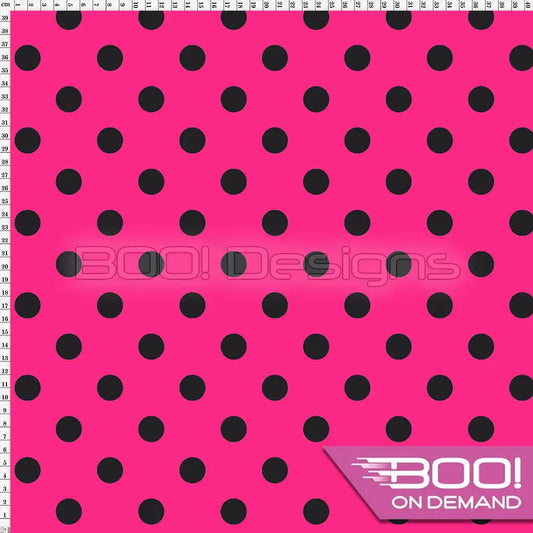 Spandex Polka Dot 20mm Black on Pink Fabric