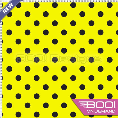 Spandex Polka Dot 20mm Black on Yellow Fabric