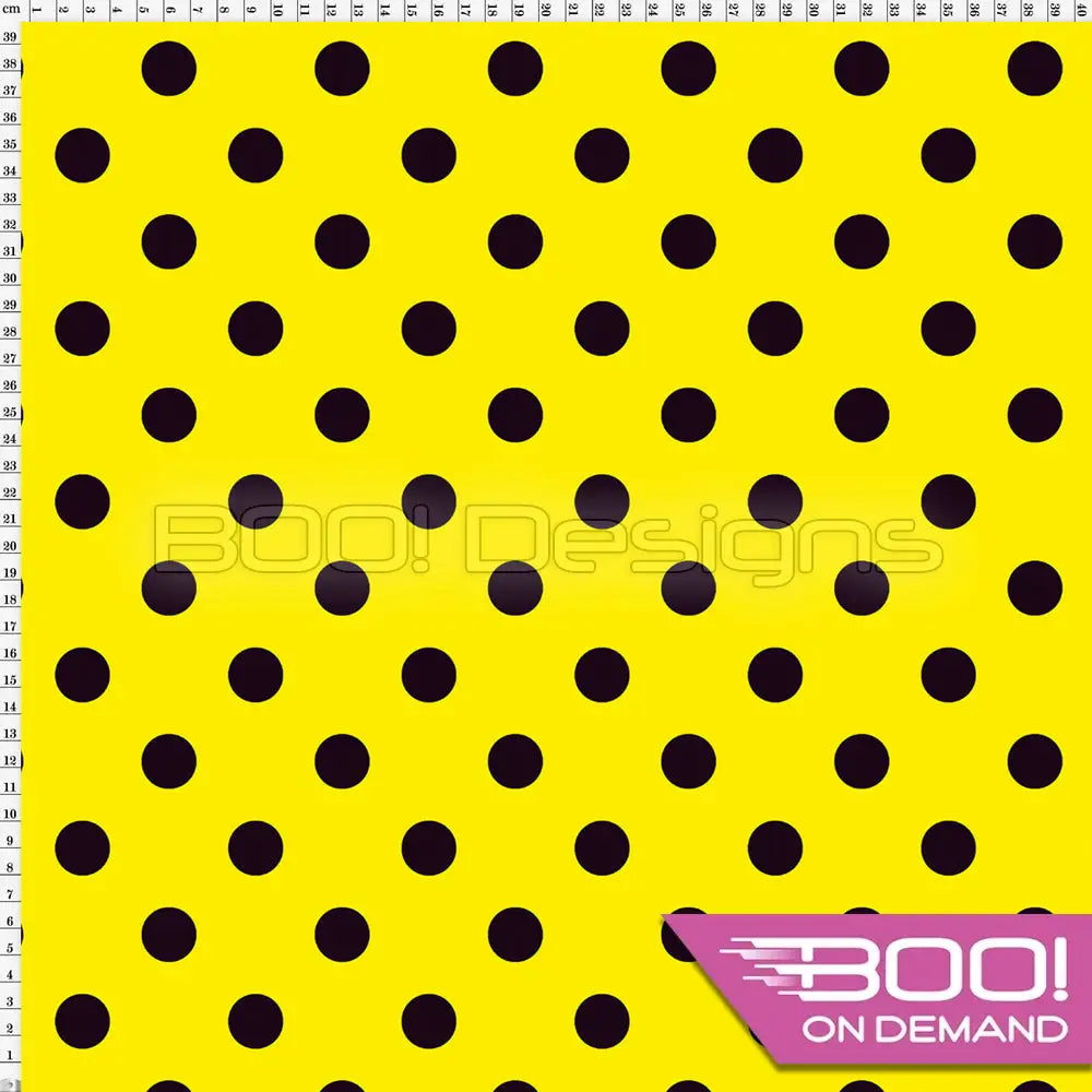 Spandex Polka Dot 20mm Black on Yellow - Fabric