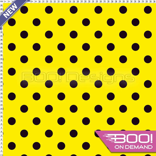 Spandex Polka Dot 20mm Black on Yellow - Fabric