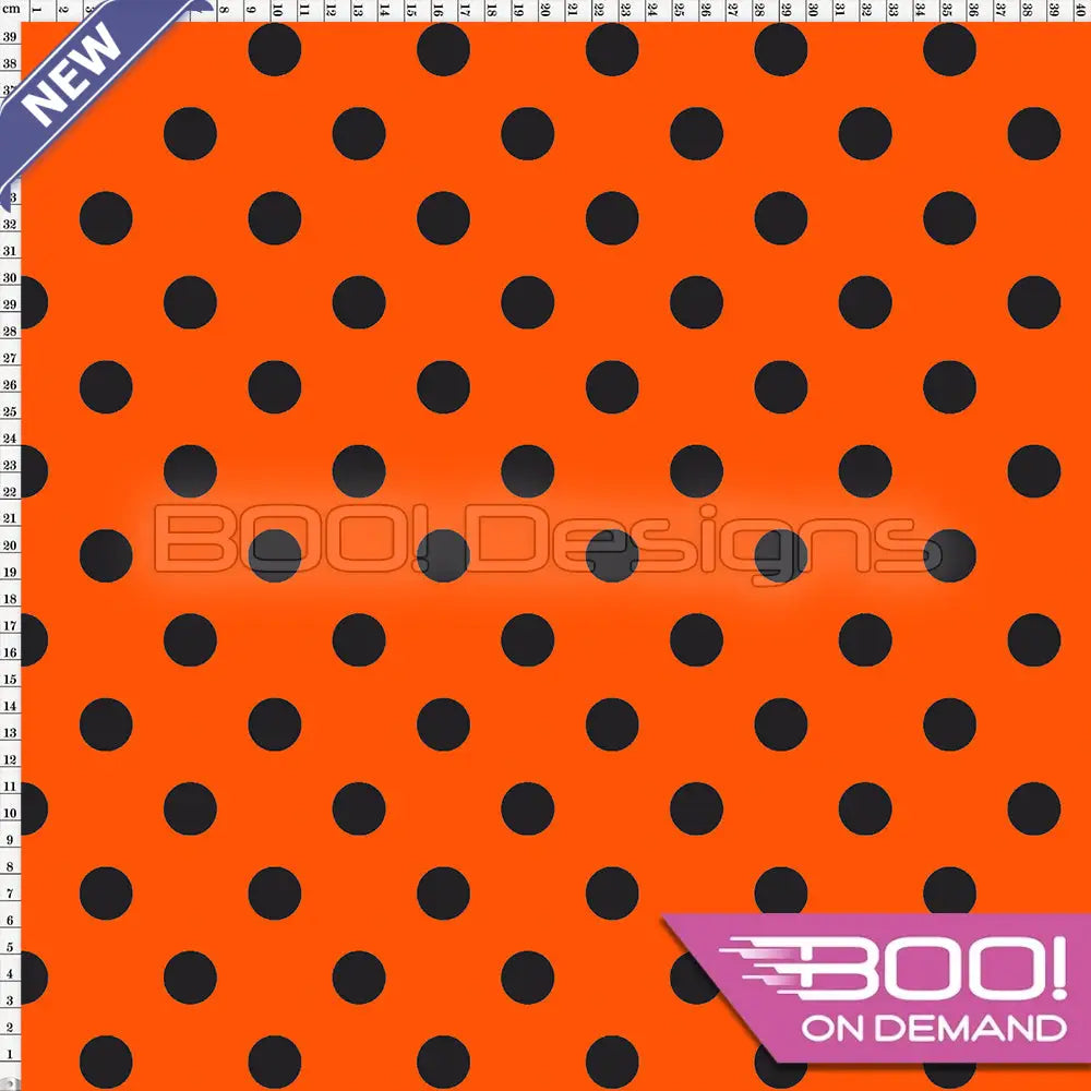 Spandex Polka Dot 20mm Black Orange Fabric