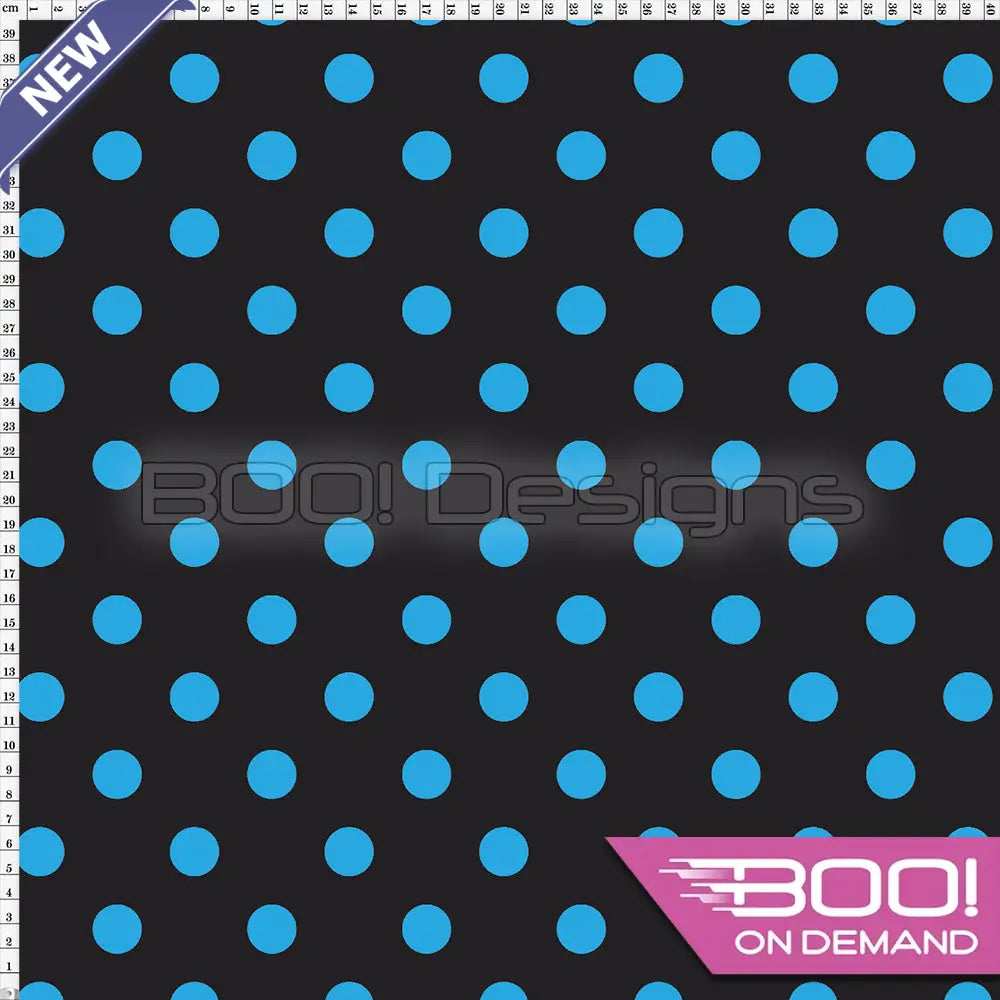 Spandex Polka Dot 20mm Blue on Black Fabric