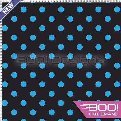 Spandex Polka Dot 20mm Blue on Black Fabric