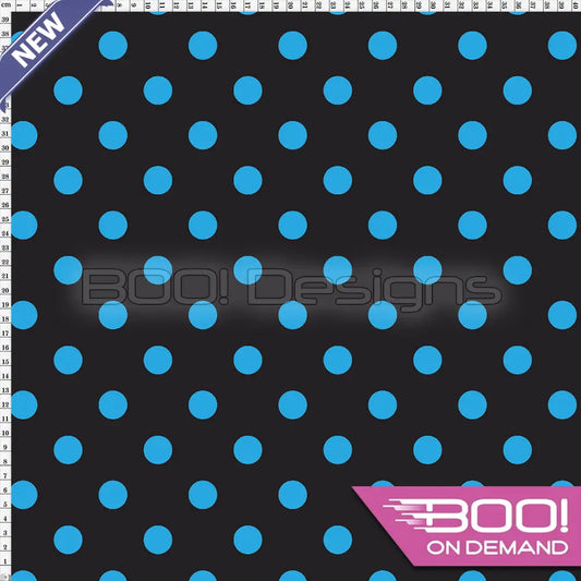 Spandex Polka Dot 20mm Blue on Black Fabric