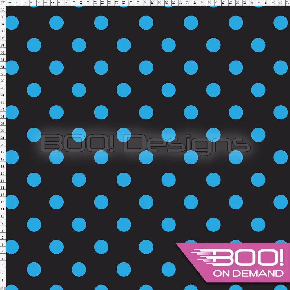 Spandex Polka Dot 20mm Blue on Black Fabric