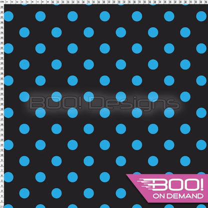 Spandex Polka Dot 20mm Blue on Black Fabric