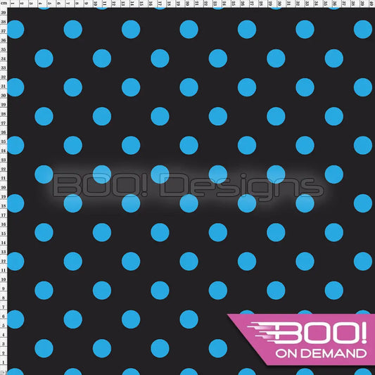 Spandex Polka Dot 20mm Blue on Black Fabric